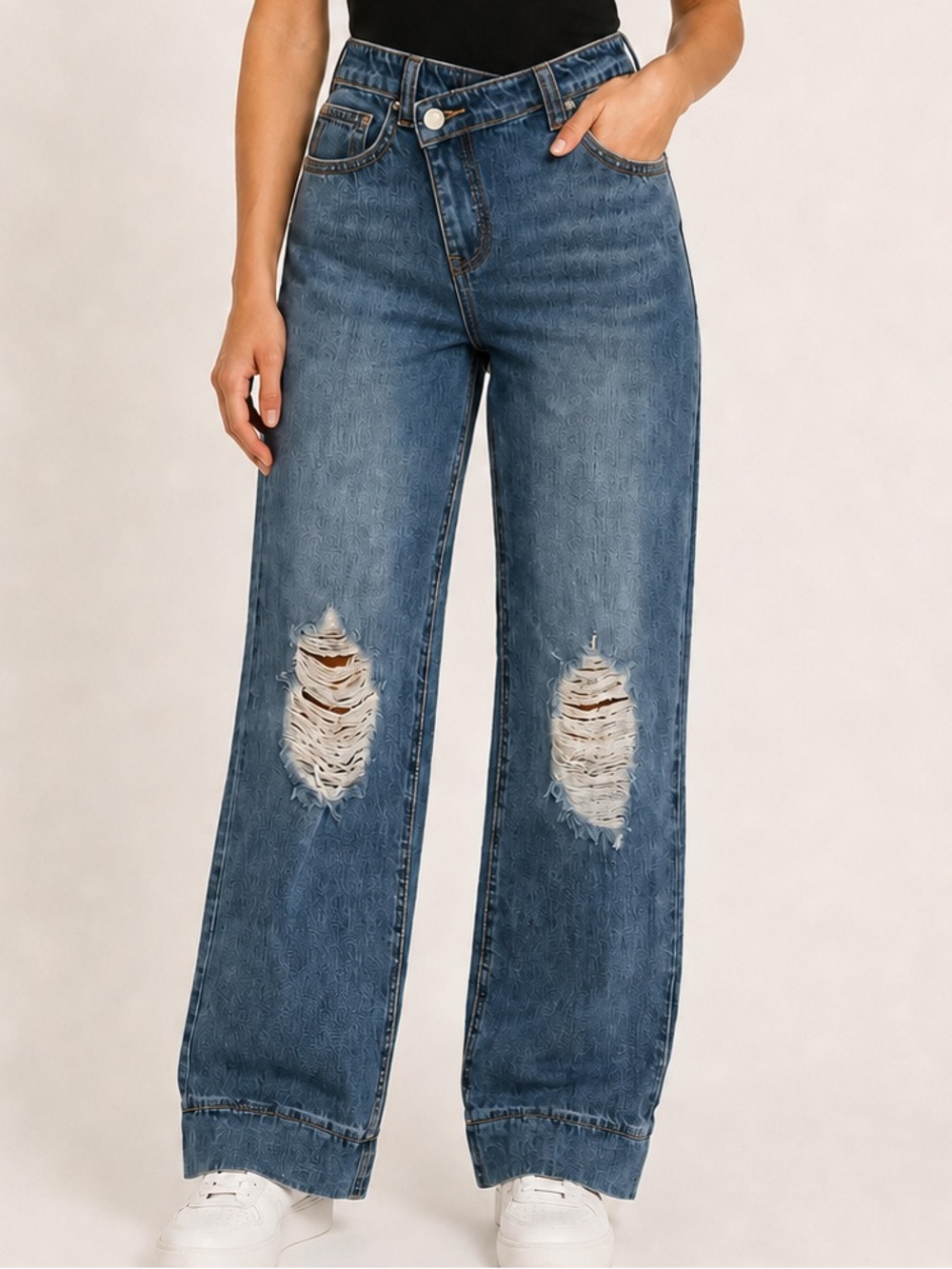 NWT E by Egreis Distressed Wide Leg Jeans S